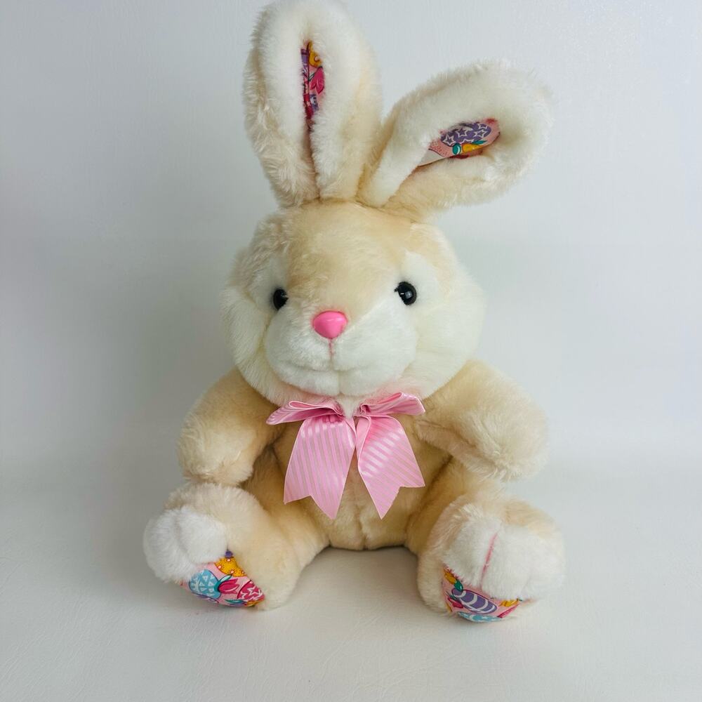 Cuddle Wit Bunny Rabbit Plush Stuffed Animal Tan White‎ Pink Bow Egg Print  15”